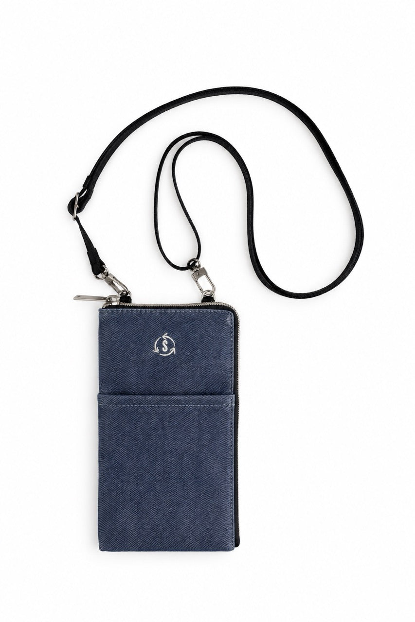 A Smateria mate phone bag in denim blue